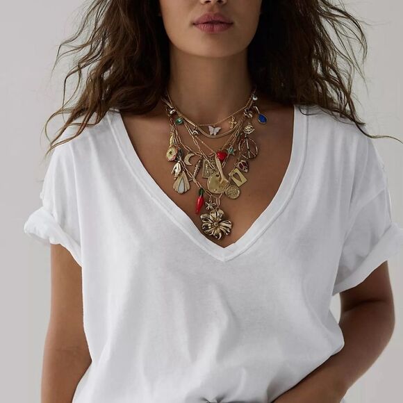 NWOT Free People Nina V-neck t-Shirt - Picture 1 of 6